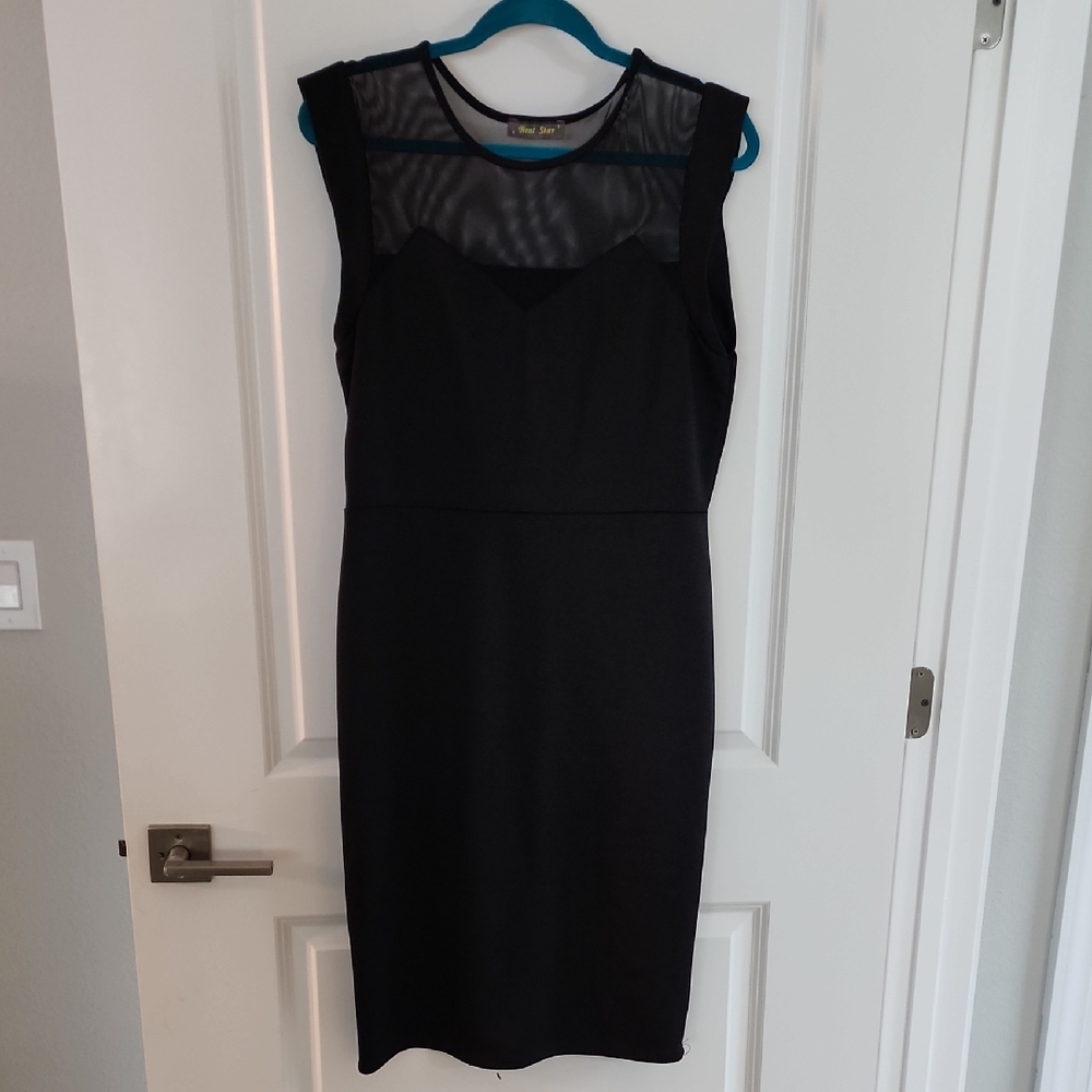 Brat Star Black Midi Dress with Mesh Detail